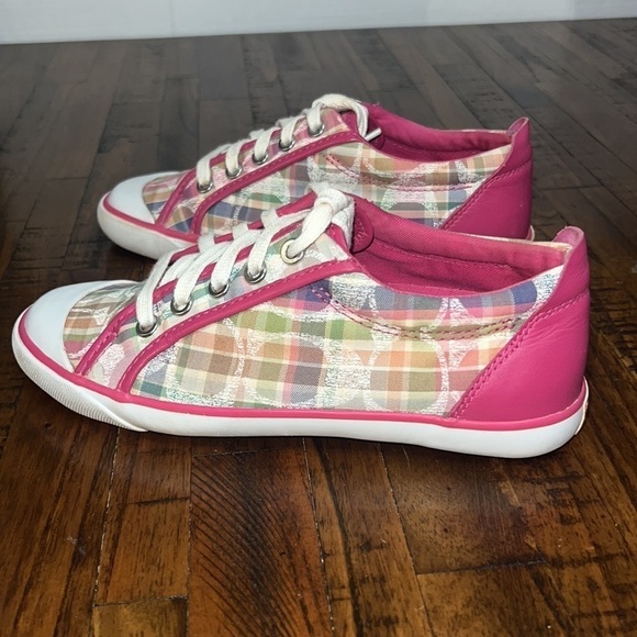 Coach Sneakers Barrett plaid pink multicolor poppy size 6.5 Barbiecore - Picture 5 of 15